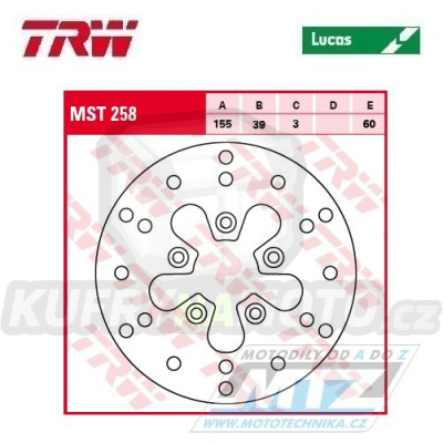 Kotouč brzdový TRW MST258 (155/39/5D) - Malaguti F10 / 92-98+Yesterday50 / 97-01 + Peugeot Zenith50 / 96-98