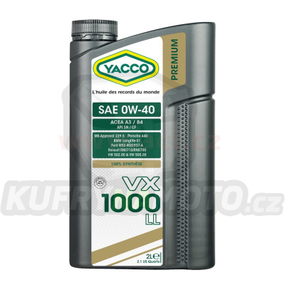 Motorový olej YACCO VX 1000 LL 0W40, 2 L