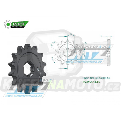 Kolečko řetězové (pastorek) 0555-14zubů ESJOT 50-15002-14 - Kawasaki KX65+KX80+KX85+KX100 + Suzuki RM65+RM100 + Yamaha RD80+TZR80+FZR80RR + TTR225+YBA125 Enticer