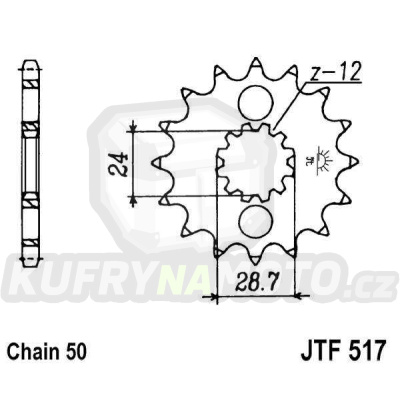 Řetězové kolečko JT JTF 517-17RB 17 zubů, 530 pogumované