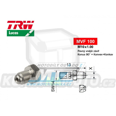 Koncovka brzdové hadice TRW VarioFlex MVF100 (šroubení vnější závit M10x1 pevné) - materiál nerez
