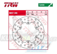 Kotouč brzdový TRW MST346 (220/115/6D) - Yamaha DT125R / 88-03+TDR125 / 89-01+WR125 / 89-97+YZ125 / 88-97+WR200R+TT250R + WR250 / 90-97+YZ250+YZ360+WRF400+YZF400 / 98-00+WR500Z+TT600 / 93-01+TT600R / 98-07 + TM GS-MC125 + VOR MX-EN