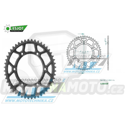 Rozeta řetězová (převodník) Dural 0808-48zubů ESJOT 51-32041-48BP - barva černá elox - Suzuki RM125 / 80-11+RM250 / 82-12+RMX250 / 89-00+RMZ250 / 07-20+RMZ450 / 05-20+RMX450Z / 10-19+DRZ250 / 01-07+DR350 / 96-99+DRZ400S / 00-20+DRZ400E / 00-07 + Kawa