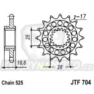 Řetězové kolečko JT JTF 704-16RB 16 zubů, 525 pogumované