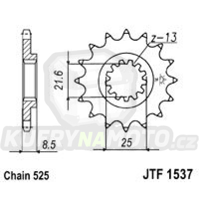Řetězové kolečko JT JTF 1537-16RB 16 zubů, 525 pogumované
