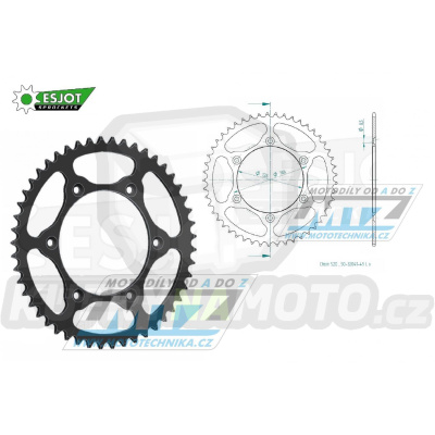 Rozeta ocelová (převodník) 0808-49zubů ESJOT ULTRALIGHT 50-32041-49-L černá - Kawasaki KLX400 + Suzuki DR250 + DR350 + DRZ250 + DRZ400 + RM100 + RM125 + RM250 + RMX250 + RMZ250 + RMZ450 + RMX450 + TSR125 + TSR200