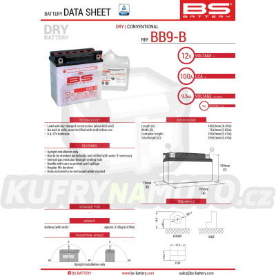BS baterie moto BB9-B (YB9-B) (12N9-4B-1) 12V 9AH 135X75X139 s elektrolytem v balení - konvenční (115A) (6)