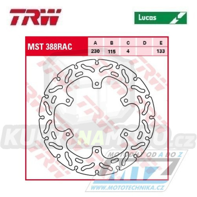Kotouč brzdový TRW MST388 (230/115/6D) - zubatý desing - Yamaha WR250R+WR250X / 08-20
