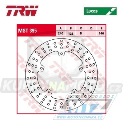 Kotouč brzdový TRW MST395 (240/125/5D) - Aprilia SR125+SR300 + Gilera DNA+Nexus+RC + Piaggio GTX+Liberty+Beverly+MP3+X7+X8+XEvo+X9