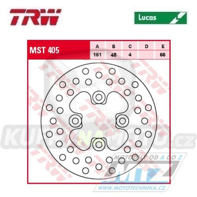 Kotouč brzdový TRW MST405 (161/48/4D) - Derbi DXR200+DXR250 / 04-08 + Yamaha YFS200Blaster+YFM250+YFM350 Raptor+YFZ450 + YFM660Raptor+YFM700 Raptor