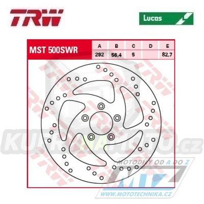 Kotouč brzdový TRW MST500SWR (292/56/5D) - Harley Davidson XL883+XL1200 + FLHR+FLHRCI+FLHRI+FLHRS+FLHRSI + FLHT+FLHTC+FLHTCI+FLHTCUI + FLHTI+FLHXI+FLSTC+FLSTCI + FLSTF+FLSTFI+FLSTI+FLSTS + FLSTSCI+FLTRI+FXD+FXDCI+FXDI+FXDL+FXDLI + FXDS+FXDWG+další