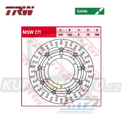 Kotouč brzdový plovoucí TRW MSW271 (320/132/6D) - kulatý design - Yamaha XT660X / 04-16