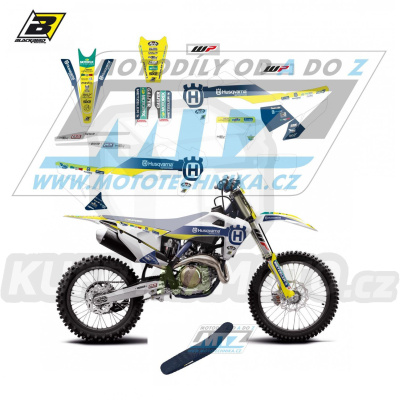 Polepy s potahem sedla (sada polepů a potah sedla Graphics) - Husqvarna FC250+FC350+FC450 + TC125+TC250 / 19-22 + FE250+FE350+FE450+FE501 + TE125+TE250+TE300 / 20-23 - typ polepů Replica Husqvarna Trophy