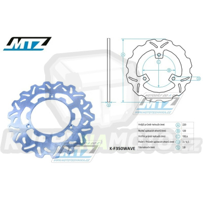 Kotouč brzdový MTZ - zubatý desing Wave - Yamaha YZ85 / 02-25 + YZ80 / 93-01 + Suzuki RM85 / 05-23