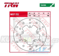 Kotouč brzdový TRW MST255 (175/73/5D) - Derbi GP1 50 + Gilera Runner50+Stalker50 + Piaggio NRG50 + Zip50