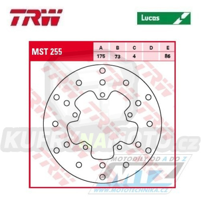 Kotouč brzdový TRW MST255 (175/73/5D) - Derbi GP1 50 + Gilera Runner50+Stalker50 + Piaggio NRG50 + Zip50