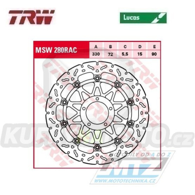 Kotouč brzdový plovoucí TRW MSW280RAC (330/72/5D) - zubatý design - Ducati 848EVO / 12-13+Desmosedici1000 / 07-09 + Panigale+1098+Streetfighter + Monster1200 + Panigale1299