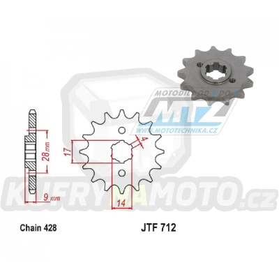 Kolečko řetězové (pastorek) 0712-13zubů JT Sprocket - Aprilia 125 RS4 + 125SX+125RX+125Tuono + Derbi 125 DRD + Malaguti 125 RST+125 Monte Pro + Mondial 125 HPS+125i Enduro SMX CBS