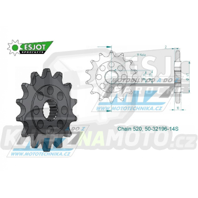 Kolečko řetězové (pastorek) 50-32196-14 zubů ESJOT 50-32196-14S - Zontes 125G1+125U / 21-23 + 125GK / 22-23