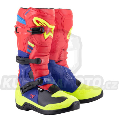 boty TECH 3, ALPINESTARS (červená/modrá/žlutá fluo/černá) 2024