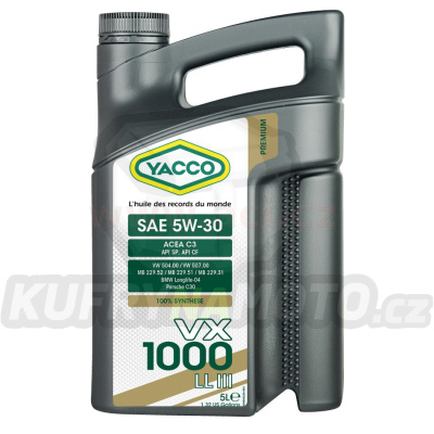 Motorový olej YACCO VX 1000 LL III 5W30, 5 L