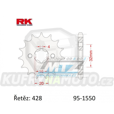 Kolečko řetězové (pastorek) 1550-15zubů RK - Yamaha MT125+WR125R+WR125X + YZF-R125+YZFR125 + FZ-16+DT80 + Beta 125RE+125RR+125SM + Husqvarna SMS 125 + SMR125+TE125 + Motor Hispania 125 Duna + Rieju 125 Marathon