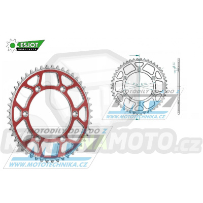 Rozeta řetězová (převodník) Dural 0808-50zubů ESJOT 51-32041-50SR - barva červená - Suzuki RM125 / 80-11+RM250 / 82-12+RMX250 / 89-00+RMZ250 / 07-20+RMZ450 / 05-20+RMX450Z / 10-19+DRZ250 / 01-07+DR350 / 96-99+DRZ400S / 00-20+DRZ400E / 00-07 + Kawa