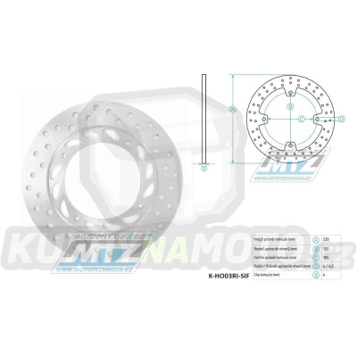 Kotouč brzdový (220/105/4D) - Honda FMX650 / 05-08 + FX650 Vigor / 99-03+NX650 Dominator / 92-02 + SLR650 / 96-99 + XL250S / 88-91