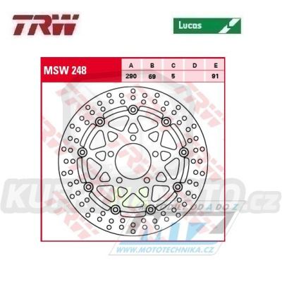 Kotouč brzdový plovoucí TRW MSW248 (290/69/5D) - kulatý design - Suzuki GSX600F+GSF650 Bandit+SV650+GSX750F + VZ1500Intruder + VLR1800