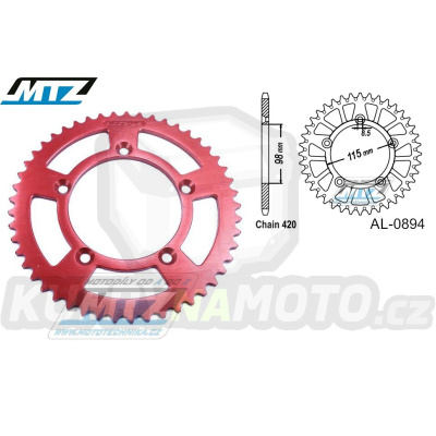 Rozeta řetězová (převodník) Dural 0894-49zubů MTZ červená - KTM 65SX / 02-24 + 60SX / 97-01 + Husqvarna TC65 / 17-24 + Gas-Gas MC65