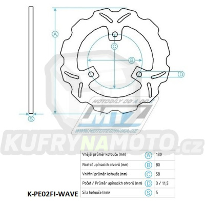 Kotouč brzdový nerezový (180/58/3D) - Peugeot Speedfight 2 / 01+Speedfight 50LC / 96-99+Speedfight 100 /97