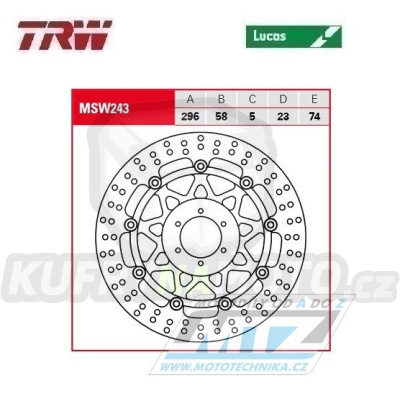 Kotouč brzdový plovoucí TRW MSW243 (296/58/6D) - kulatý design - Honda CB600F Hornet / 00-06 + CB600F Hornet S / 00-04
