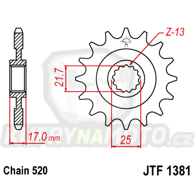 Řetězové kolečko JT JTF 1381-16RB 16 zubů, 520 pogumované