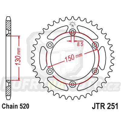 Řetězová rozeta JT JTR 251-51SC 51 zubů, 520 Samočistící, Nízká hmotnost