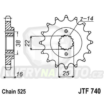 Řetězové kolečko JT JTF 740-15RB 15 zubů, 525 pogumované