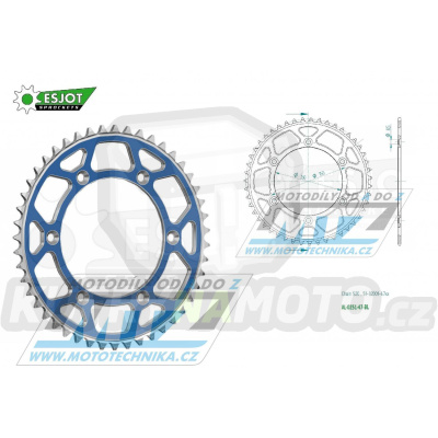 Rozeta řetězová (převodník) Dural 0251-47zubů ESJOT 51-32001-47SBL - barva modrá - Yamaha YZ125+YZ250 + YZF250+YZF400+YZF426+YZF450+YZF450X + WRF250+WRF400+WRF426+WRF450 + TTR230 + Honda XR250+XR350+XR500 + XL250+XL400+XL500