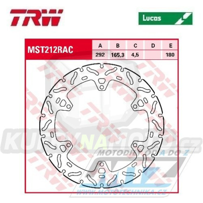 Kotouč brzdový TRW MST212RAC (292/165/6D) - zubatý design - Yamaha MT125 / 14-19 + YZF R125 / 14-19