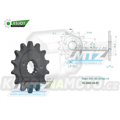 Kolečko řetězové (pastorek) 1401-14zubů ESJOT 50-32122-14 - Kawasaki KSF400 + Suzuki LTZ400 Quadsport + LTR450 Quadracer