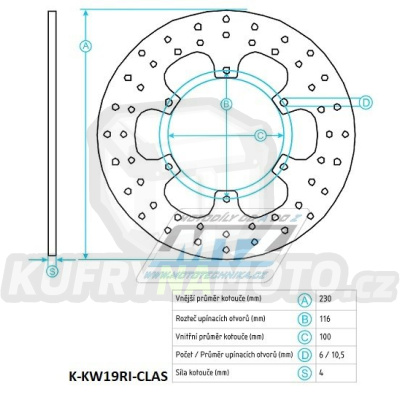 Kotouč brzdový (230/100/6D) - Kawasaki KLX250 / 94-99+KLX250R / 94-99+KLX650 / 93-97+KLX650R / 93-96 + GPZ500+ZX250+ZXR250