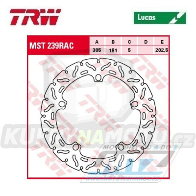 Kotouč brzdový TRW MST239RAC (305/181/5D) - zubatý design - BMW F750GS+F850GS+R850 + R1100+R1100RT + R1150GS+K1200+R1200+HP2 + R1250GS+R1250R+R1250RS+R1250RT