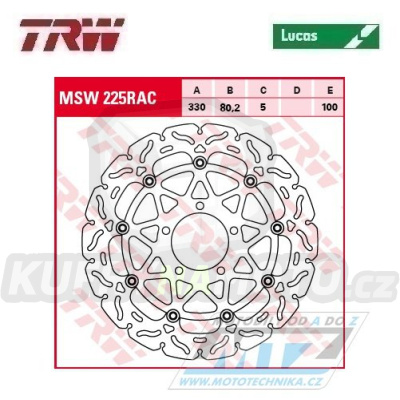 Kotouč brzdový plovoucí TRW MSW225RAC (330/80/5D) - zubatý design - Kawasaki ZX10R Ninja / 16