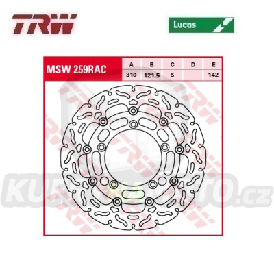 Kotouč brzdový plovoucí TRW MSW259RAC (310/121,5/5D) - zubatý design - Suzuki GSR600+DL650 V-Strom+GSF650+GSR750+GSXS750 + DL1000 V-Strom+GSF1200 Bandit+GSF1250 + GSX1300 B-King+GSX-R1300 Hayabusa+VZR1800M Intruder / 06-17
