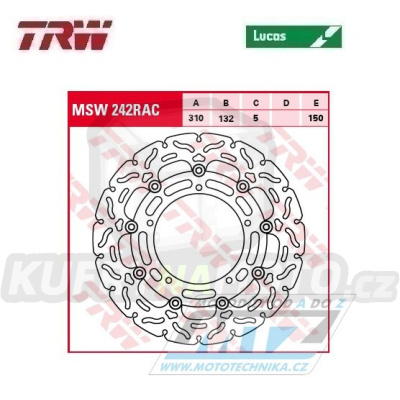 Kotouč brzdový plovoucí TRW MSW242RAC (310/132/5D) - zubatý design - Yamaha YZF R6+FZ8N+FZ8S + YZF R1 + XT1200