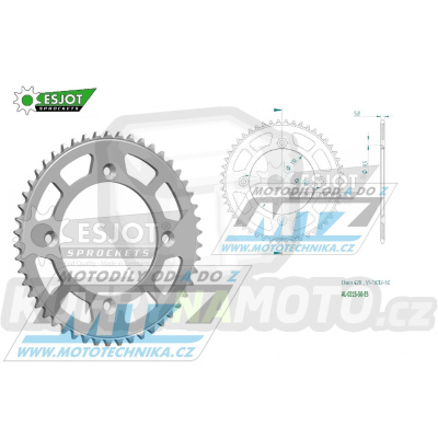 Rozeta řetězová (převodník) Dural 0215-50zubů ESJOT 51-13012-50 - barva stříbrná - Honda CR80R / 85-02 + CR80R2 Expert / 96-02 + CR85R Expert / 03-07 + CR85R / 03-07 + CRF150R / 07-21