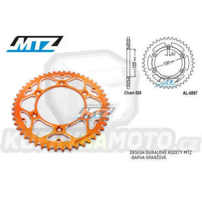 Rozeta řetězová (převodník) Dural 0897-52zubů MTZ oranž - KTM 125SX+250SXF+ 360EXC+400EXCF+300XC+450XCF+440MX+790 Adventure+620 EGS+690 Duke+125LC2+ 350LC4+525SMR+690SMC + Husaberg TE250+FC350+FE450+FS450+FX450 + Husqvarna FC250 +FE501+TC250+TE300