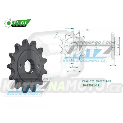 Kolečko řetězové (pastorek) 32011-13zubů ESJOT 50-32011-13 - Honda  CR125R / 79-85 + CBX250 RSE / 84-86 + CD250 / 88-94 + ATC200