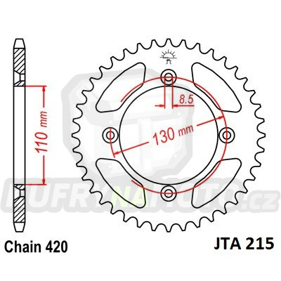 Hliníková řetězová rozeta JT JTA 215-56 56 zubů, 420