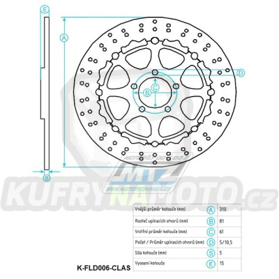 Kotouč brzdový plovovoucí (310/61/5D) - kulatý design - Kawaski ZXR400 / 91-03+ZX7R Nijna / 89-95+ZXR750R / 89-92+ZXR750 / 89-95+ZX9R Ninja / 00-01+Zephyr1100 / 93-98+ZRX1100 / 97-00+ZZR1100 / 90-92+ZRX1200 / 01-06+ZRX1200R+ZRX1200S / 01-06