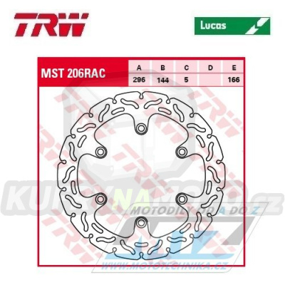 Kotouč brzdový TRW MST206 (296/144/6D) - zubatý design - Cagiva Canyon+Elefant+GranCanyon+Navigator + Honda CB500+CBF500+CBF600+NTV650Deauville + XRV650 AfricaTwin+NTV700Deauville+CB750Seventy Fifty+VFR750F + VT750C Shadow+CBR1000F+ST1100Pan European