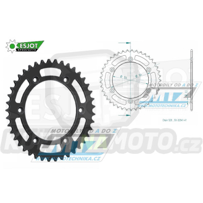 Rozeta ocelová (převodník) 0808-41zubů ESJOT 50-32041-41 - Kawasaki KLX400 + Suzuki DR250 + DR350 + DRZ250 + DRZ400 + RM100 + RM125 + RM250 + RMX250 + RMZ250 + RMZ450 + RMX450 + TSR125 + TSR200